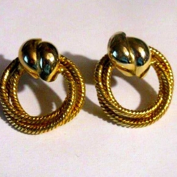 Vintage Double Twisted Rope Knot Hoop Gold Earrings - Picture 4 of 4